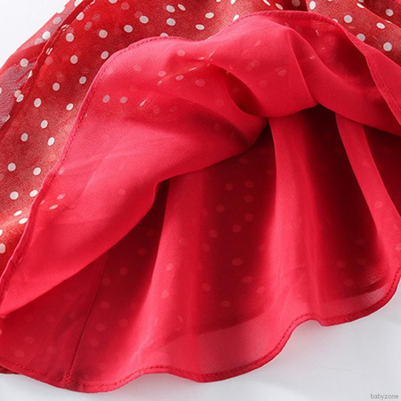 Đầm Chiffon Chấm Bi Đỏ Cho Bé Gái