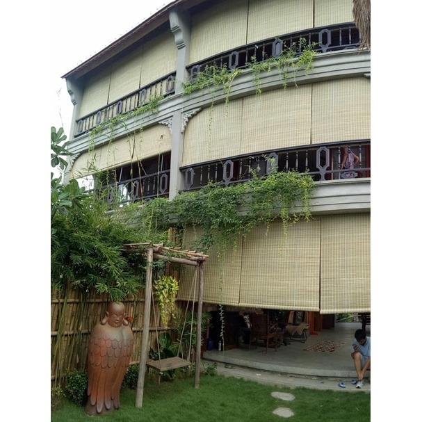 Rèm tre trúc cật xanh cắt theo yêu cầu có dây kéo ròng rọc