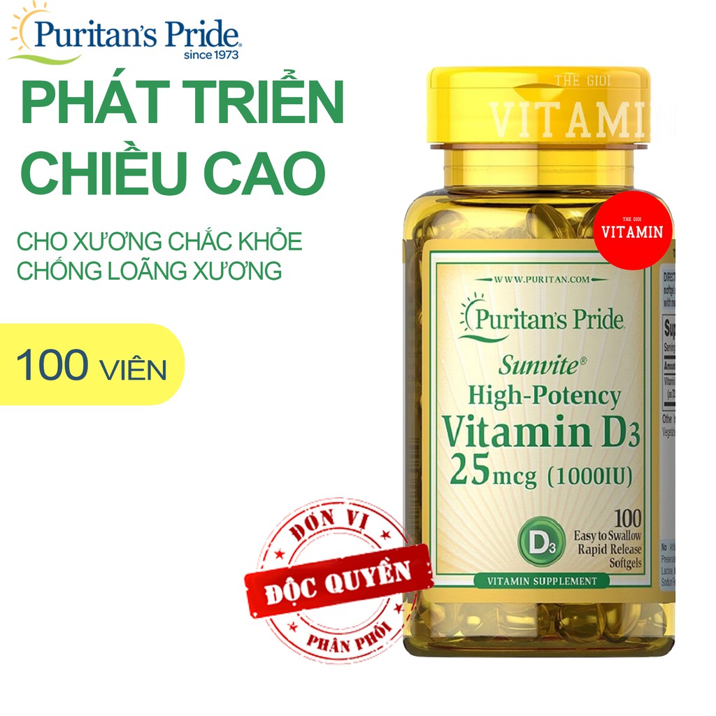Vitamin D3 tăng cường hệ miễn dịch, phòng chống còi xương Sunvite High-Potency Vita D3 1000IU 100 viên