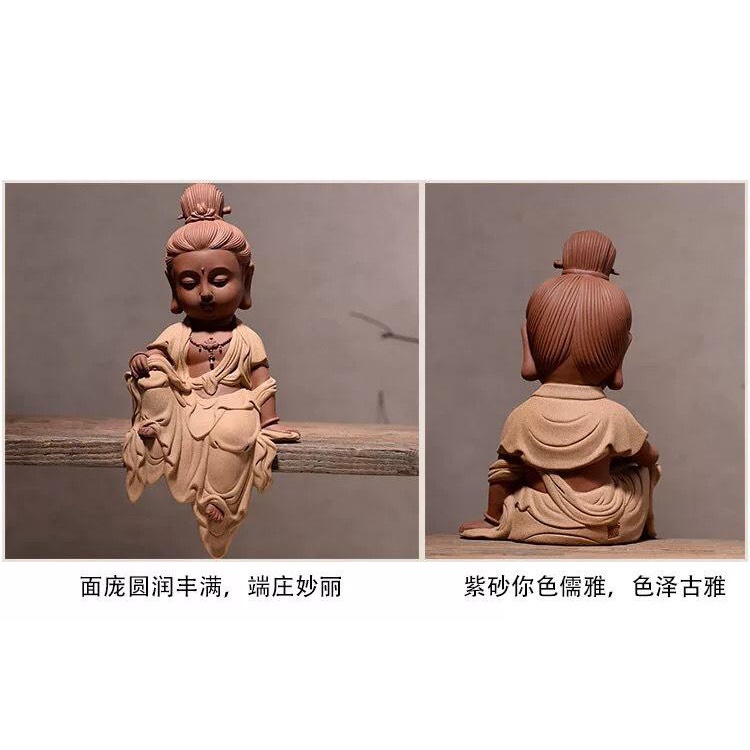 TƯỢNG QUAN ÂM BỒ TÁT CỠ TRUNG NGỒI THIỀN GỐM TỬ SA THÍCH HỢP TRANG TRÍ DECOR PHỐI LŨA TIỂU CẢNH BONSAI
