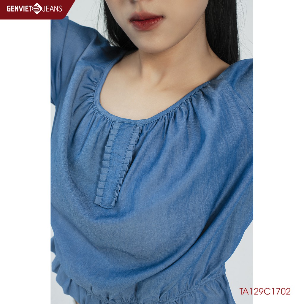 Áo Sơ Mi Croptop Nữ Tay Bồng Dài Tay Genviet Bo Eo Cao Cấp TA129C1702