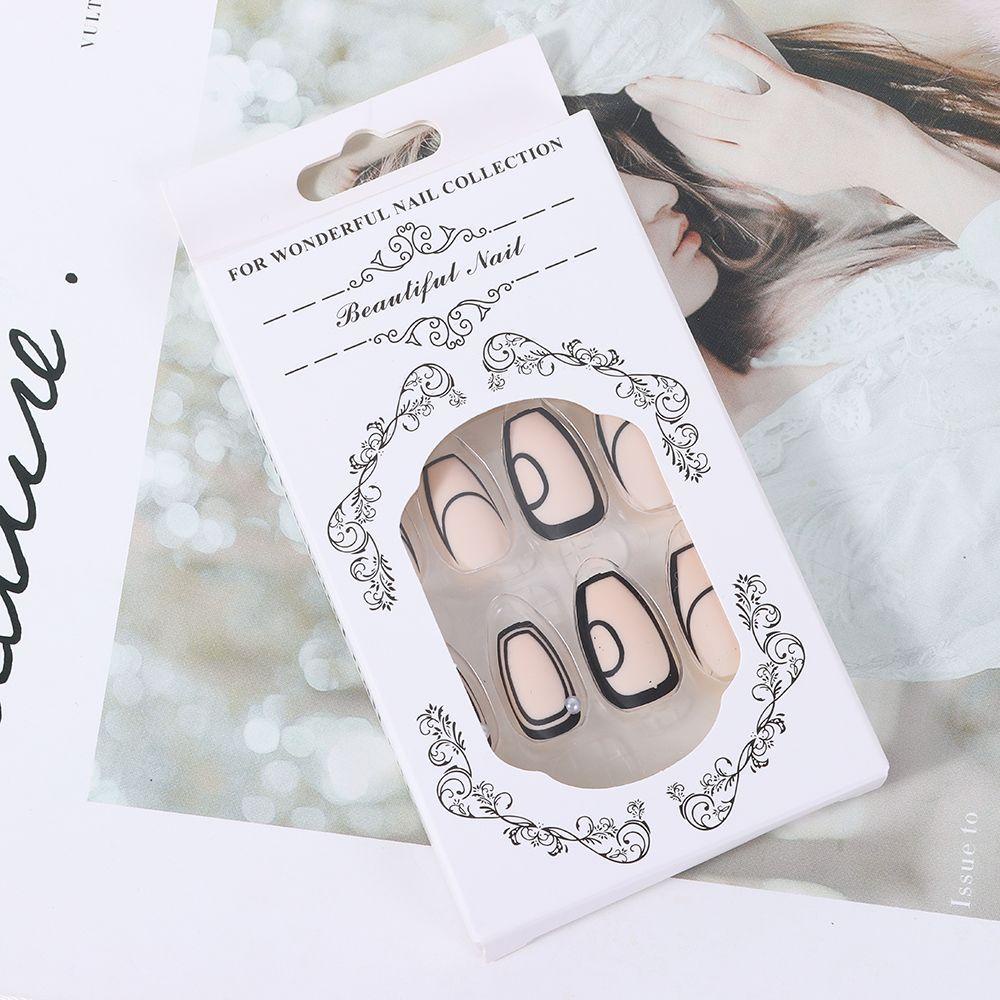 ME Set 24 Móng Tay Giả Phủ Toàn Diện Màu Trắng Và Đen