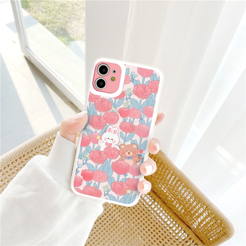 Ốp iphone - Ốp lưng iphone cạnh vuông viền camera Thỏ gấu vườn hoa dành cho ip 6 đến 14promax - ng078