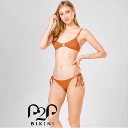 P2P BIKINI - Bikini hai mảnh áo mút, quần tam giác basic cột dây phối khoen cam đất - BTK370M_TG