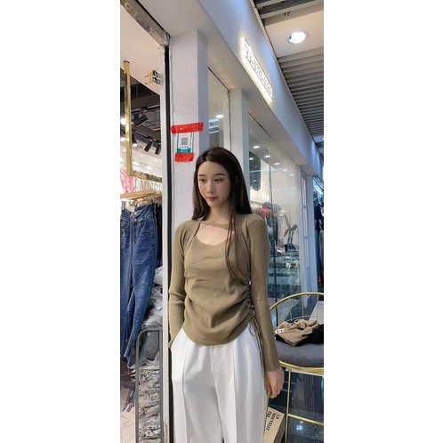 Áo Dài Tay Cổ Vuông Dây Rút 2 Bên Sườn From Ôm Chất Đẹp Hàng Loại 1 | BigBuy360 - bigbuy360.vn