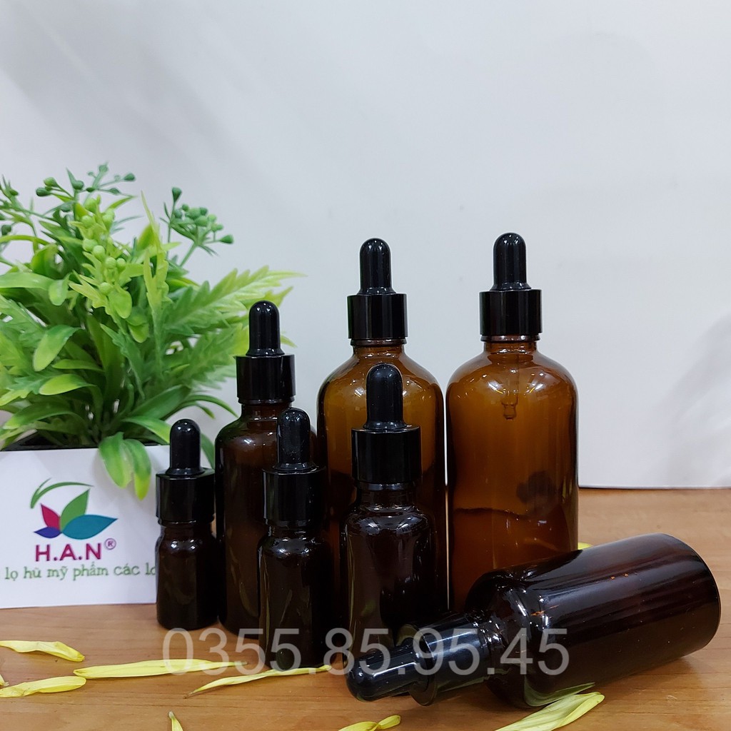 Chai thủy tinh NÂU nắp bóp ĐEN 5ml 10ml 15ml 20ml 30ml 50ml 100ml - Lọ đựng serum, tinh dầu, mỹ phẩm