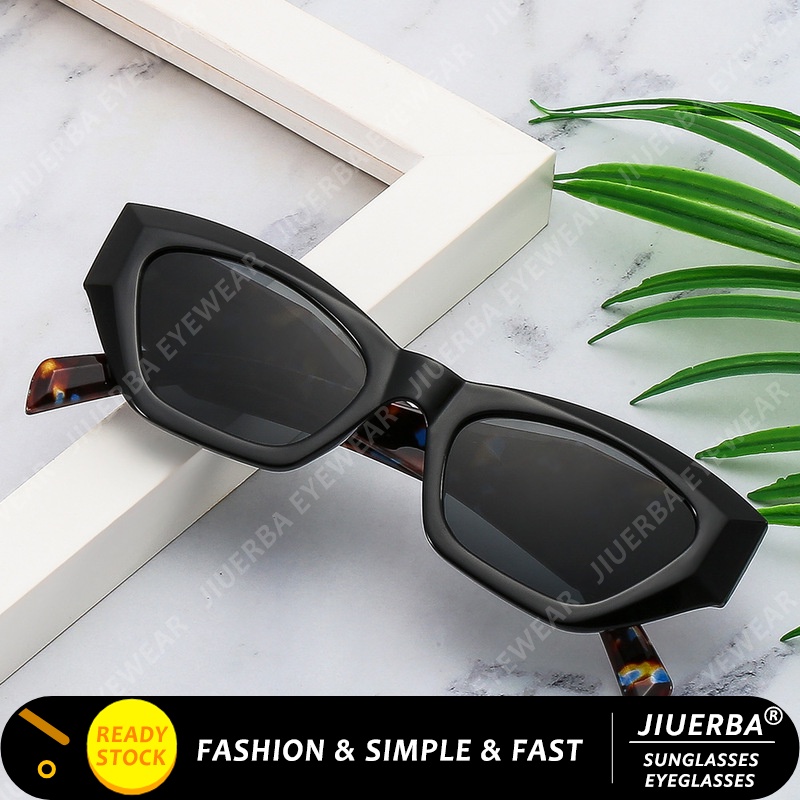 (JIUERBA) Kính Râm Mắt Mèo Tròng Đa Giác Lấp Lánh Thời Trang Hip Hop Phương Tây