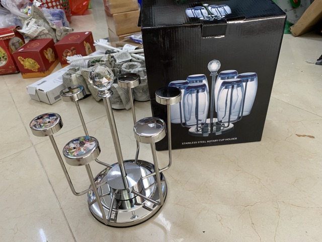 Giá úp cốc 6 chiếc trụ inox