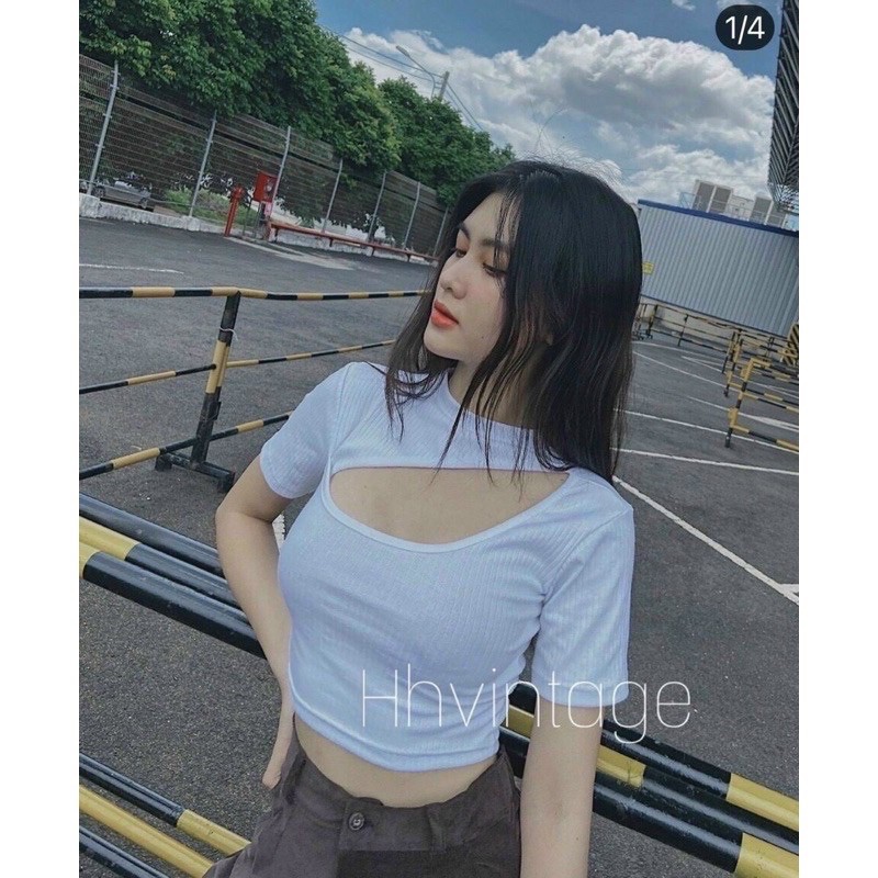 Áo croptop cut chéo cổ chất thun gân - Z7N | BigBuy360 - bigbuy360.vn