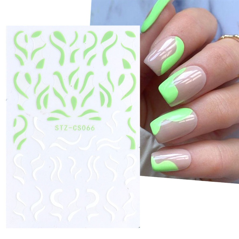 Youyo Nhãn Dán Móng Tay Hình Họa 3D Màu Trắng Xanh Lá / Xanh Lá / Đen Kiểu Pháp