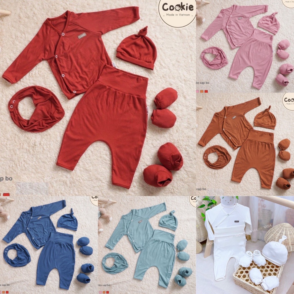 Cookie - BỘ DÀI TAY CÀI CHÉO QUẦN CẠP BO không kèm phụ kiện mũ, bao tay, bao chân cho bé từ sơ sinh đến 6 tháng