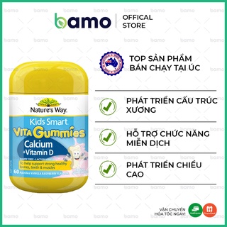 {Cam Kết Hàng Chính Hãng} Kẹo Dẻo Bổ Sung Canxi Cho Bé Nature's Way Kids Smart Vita Gummies Calcium + Vitamin D 60 Viên