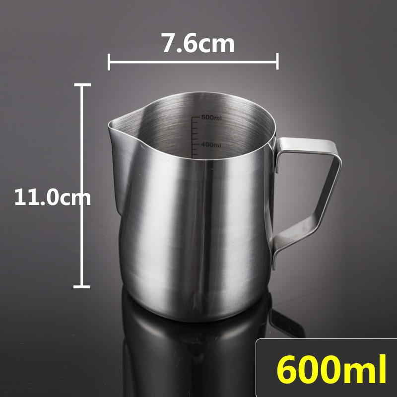 Ca inox đánh sữa có VẠCH CHIA để pha cappuccino latte macchiato