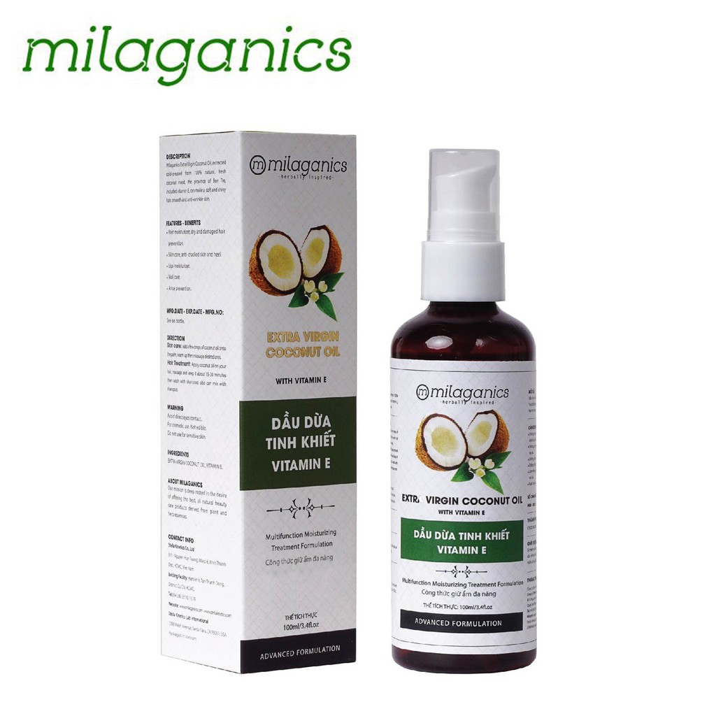 DẦU DỪA TINH KHIẾT VITAMIN E MILAGANICS 100ML