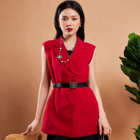 [Mã FAMALLT5 giảm 15% đơn 150k] Áo ghi lê đỏ không tay thiết kế Elise