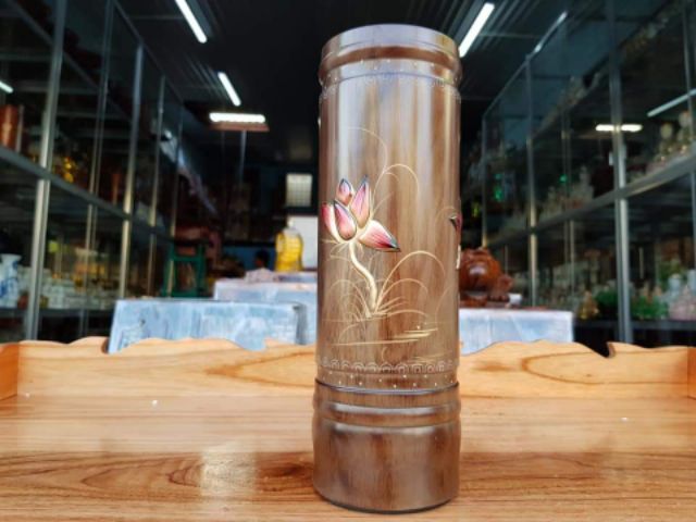 Ống nhang gỗ tràm bông vàng cẩn cao 23 cm