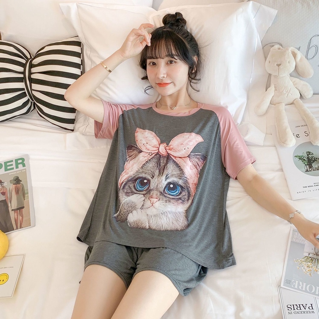 Bộ đồ ngủ ngắn tay họa tiết Doraemon phong cách Nhật Bản cho nữ
