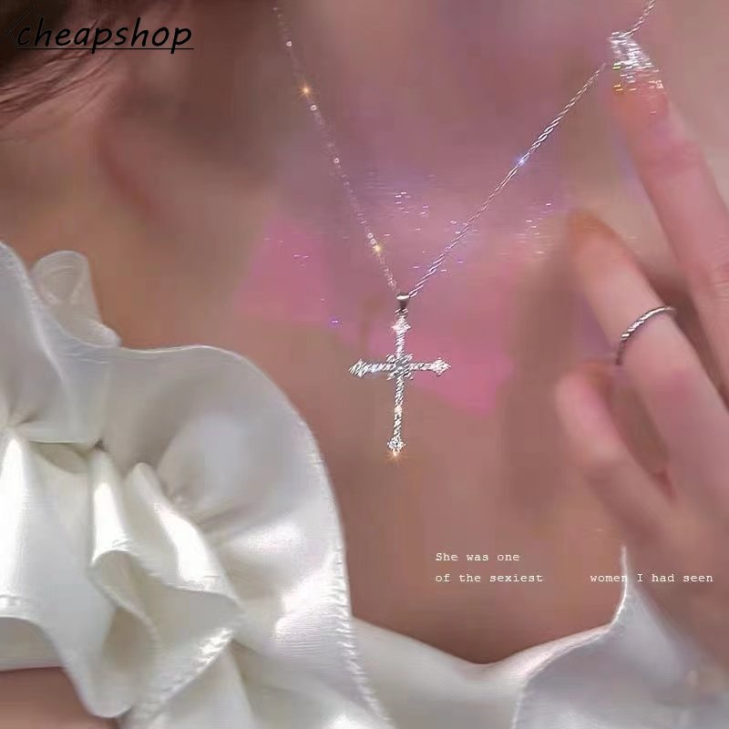 iF YOU Vòng cổ choker   bằng bạc mặt thánh giá đính đá kim cương thời trang thanh lịch cho nữ