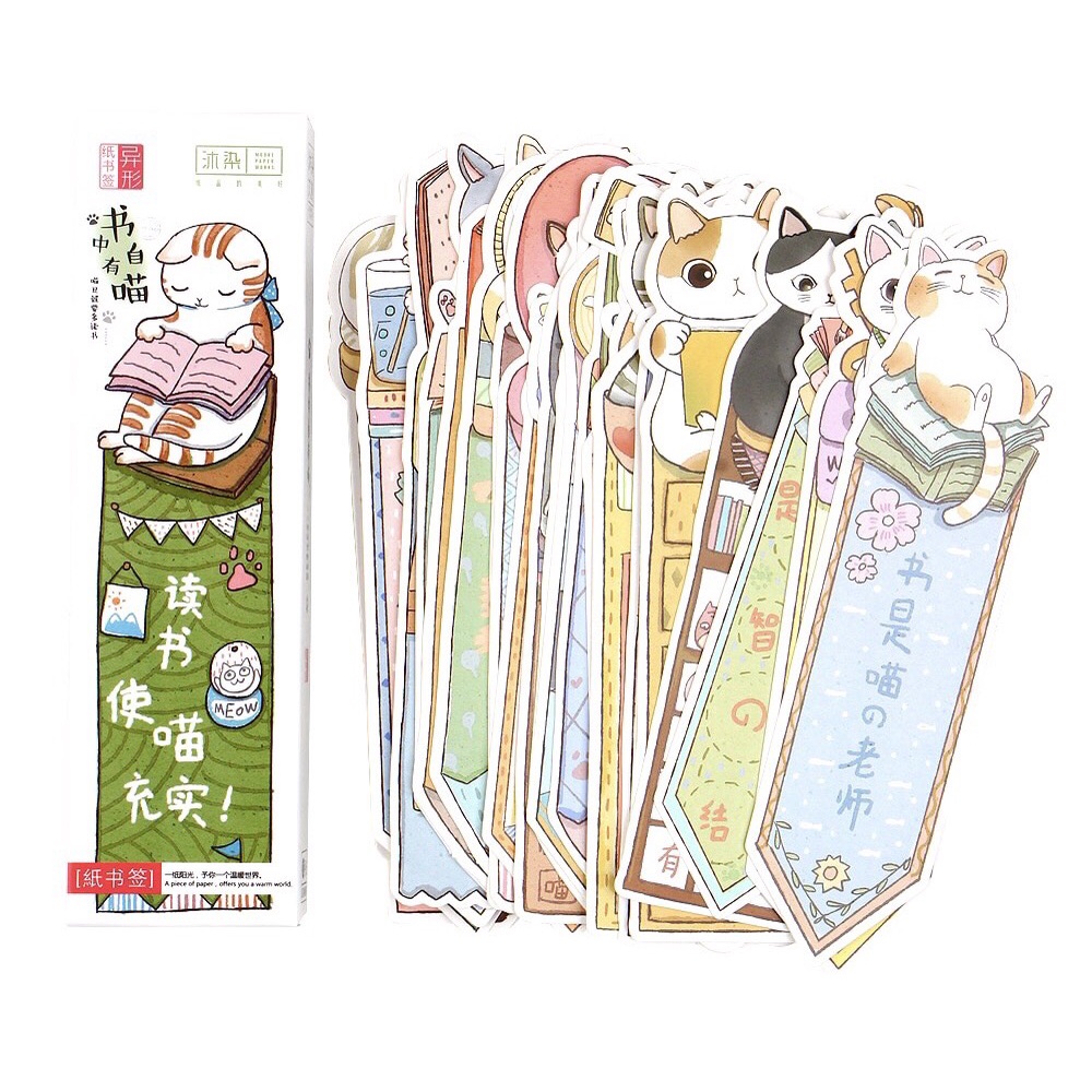 Bookmark kẹp sách giấy cứng hoạ tiết mèo đáng yêu, dễ thương