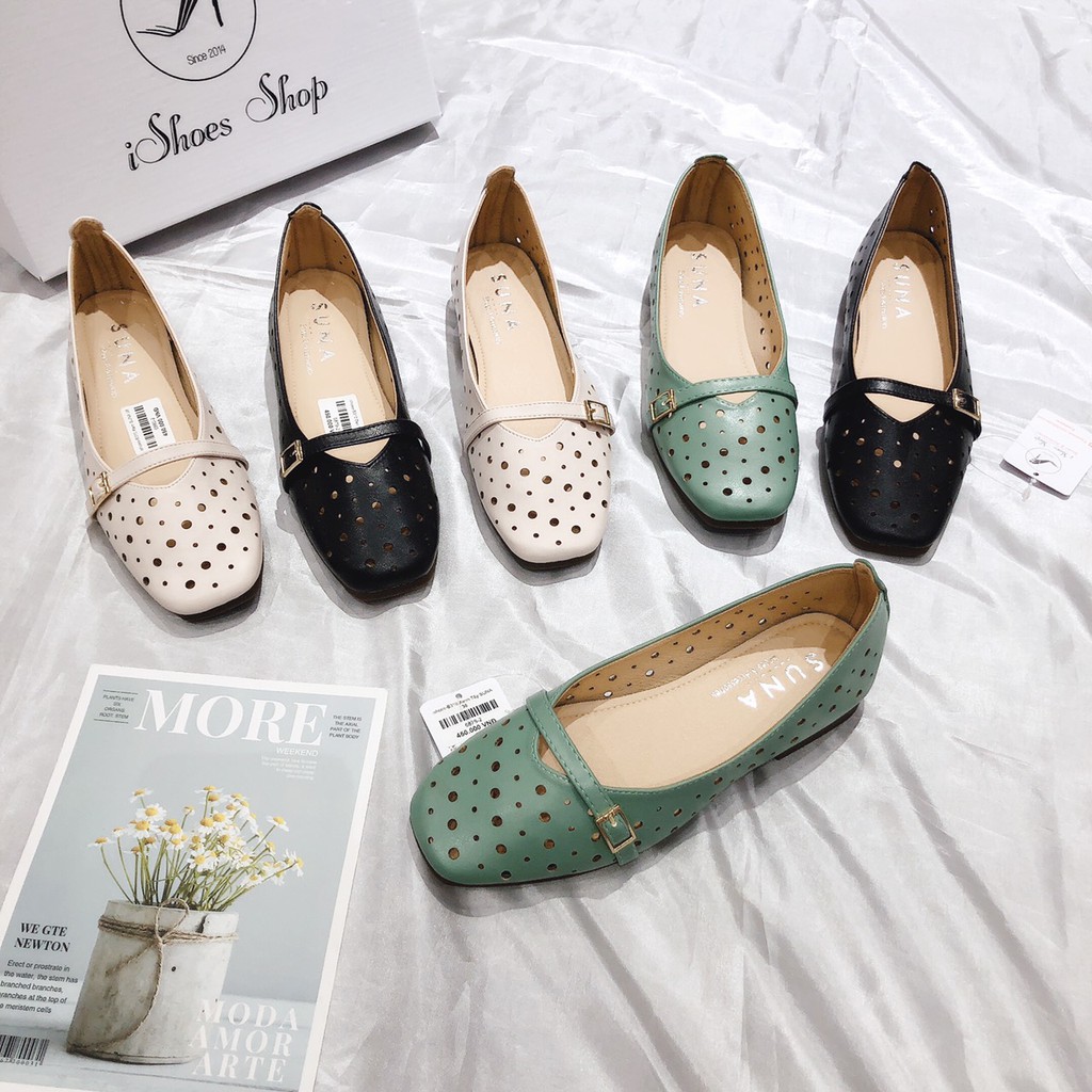 [ẢNH THẬT] GIÀY BỆT SUNA DA MỀM PHỐI VIỀN CÀI KHUY CÁCH ĐIỆU - B310