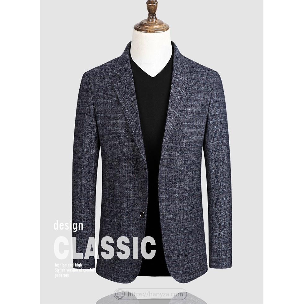 Áo blazer nam cổ vest kẻ caro phong cách Châu Âu.