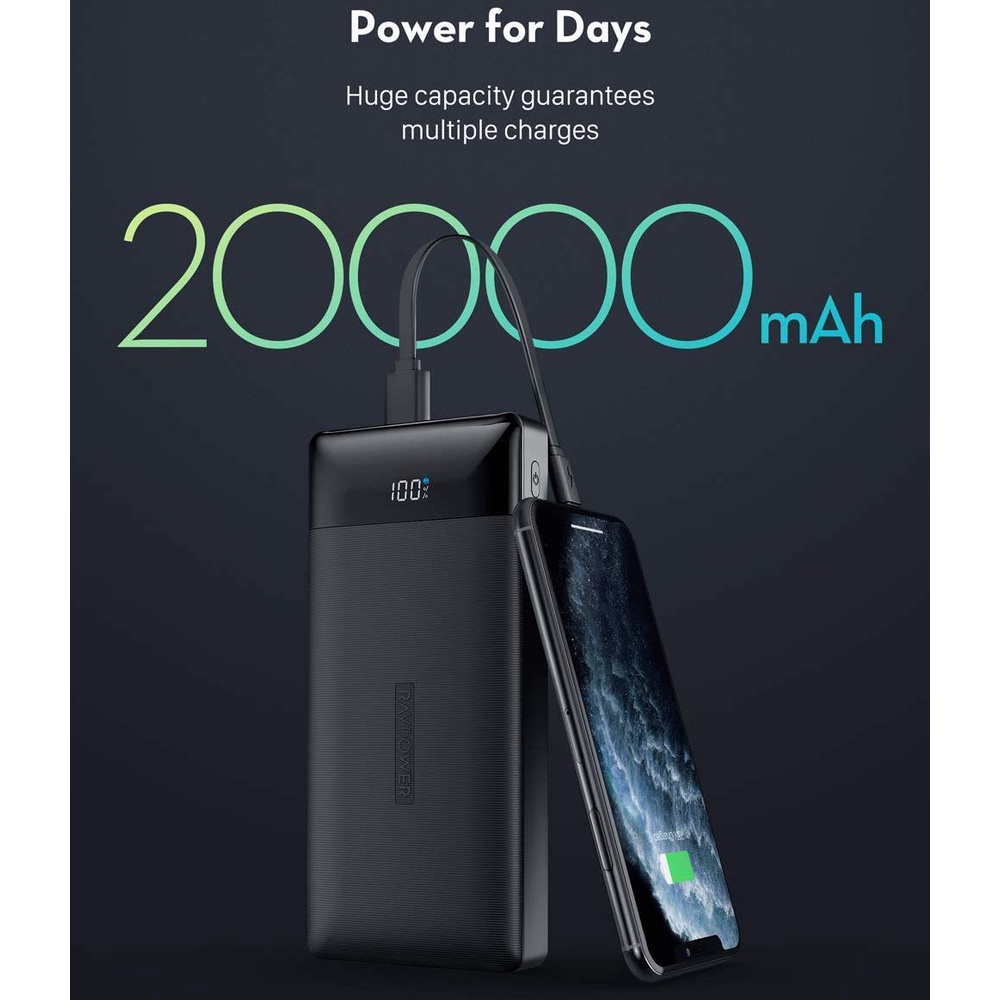 Pin sạc dự phòng RavPower RP-PB172 20000mAh, PD 3.0 18W & QC 3.0 18W