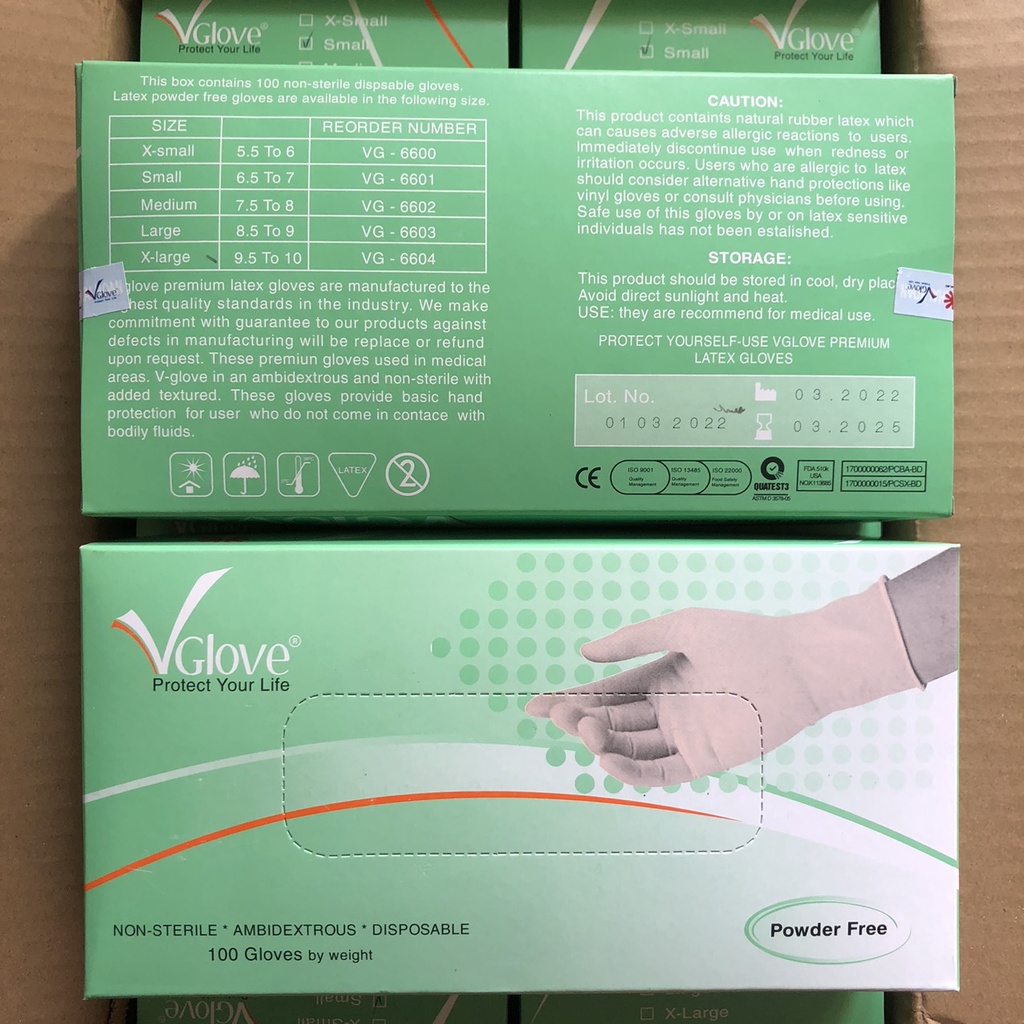 Bao tay cao su y tế VGLOVE, bao tay phun xăm màu trắng không bột 1 hộp 100 chiếc