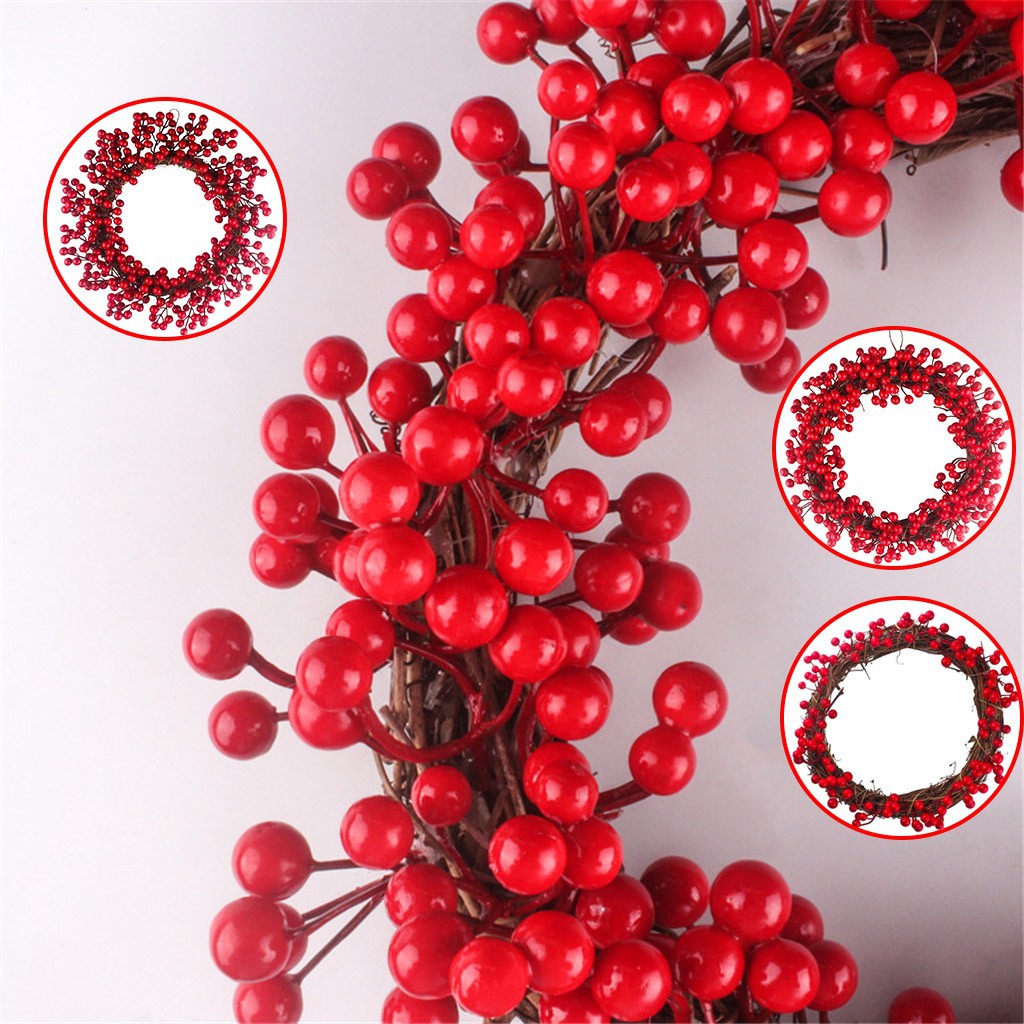 forkoobe.vn 30/35/40cm Red Berries Christmas Wreath Red Wreath Hanging Christmas Decoration