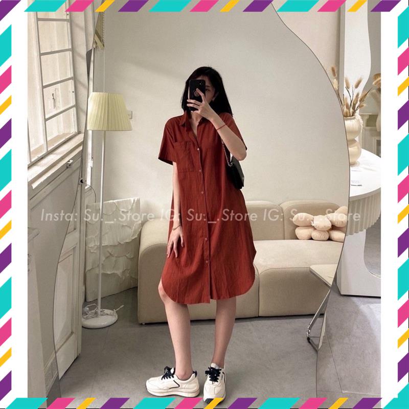 Váy sơ mi ngắn tay, váy sơ mi ullzang Váy suông đầm suông basic váy sơ mi cổ đức váy nhiều màu MSP23419 | BigBuy360 - bigbuy360.vn
