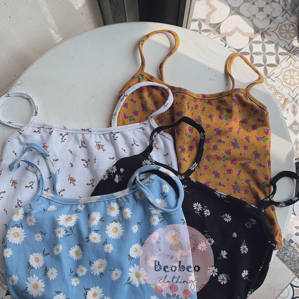 Áo thun 2 dây croptop in hoa 4 màu ulzzang