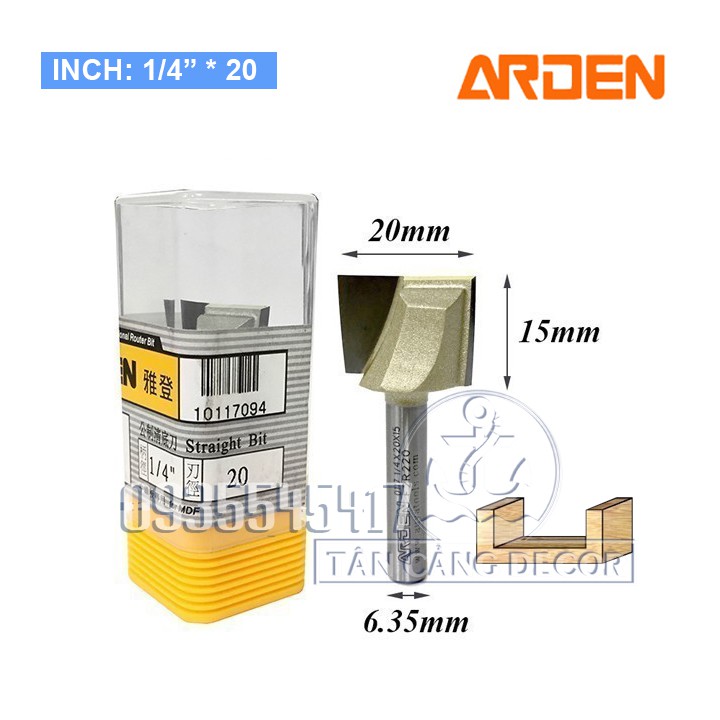 Mũi Router Lấy Nền Arden 20 x 15 mm Cốt 6.35 mm