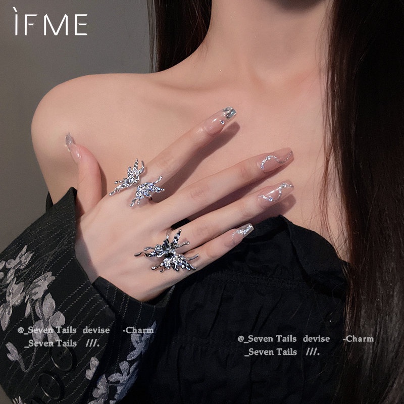 IF ME Nhẫn Hở Mạ Bạc 2K Mặt Hình Bướm Thời Trang Cho Nữ