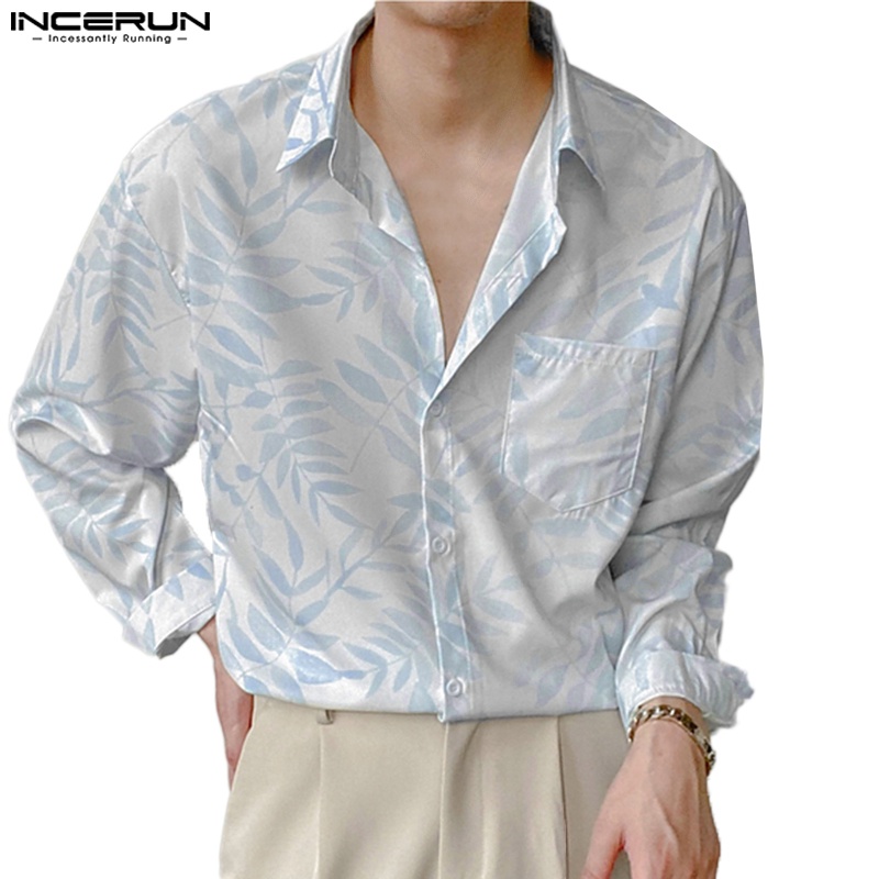 Áo sơ mi INCERUN dài tay dáng rộng in hoa giản dị thời trang cho nam