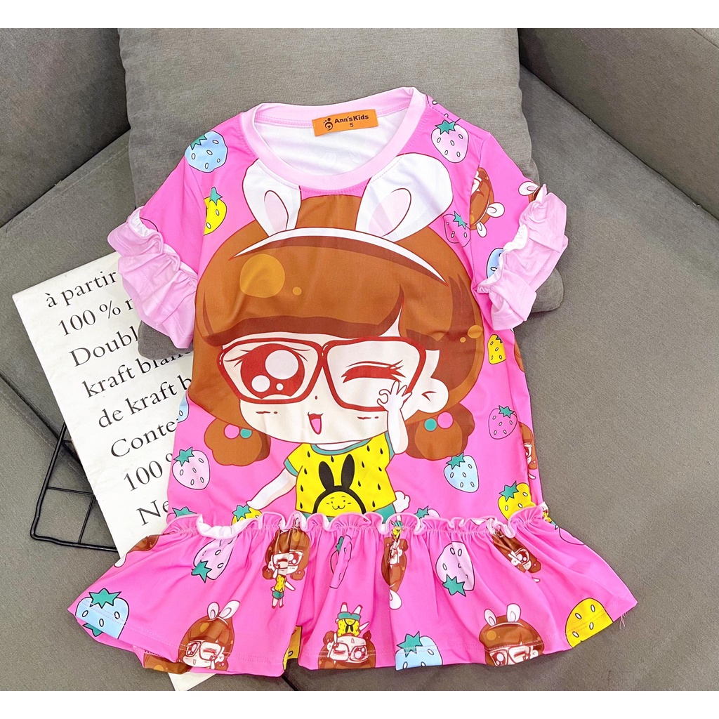 Đầm thun lạnh in 3D size đại cho bé gái từ 20 đến 40kg mẫu tay xòe Hàng chuẩn đẹp nhiều màu giao màu ngẫu nhiên