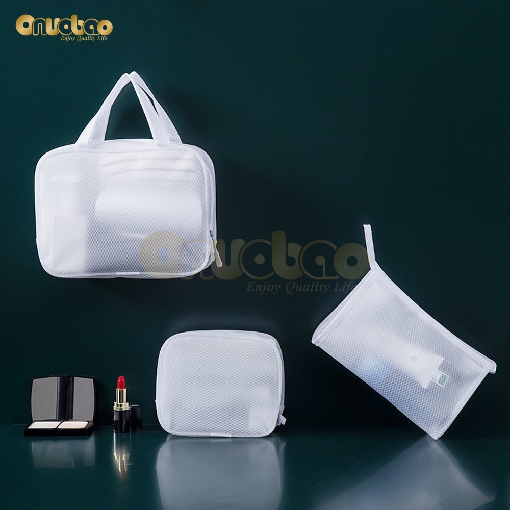 Túi lưới Onuobao thiết kế trong suốt đựng đồ trang điểm chống thấm nước có khóa kéo cho nữ