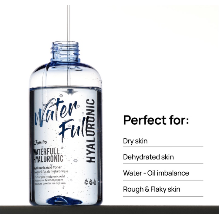 Nước hoa hồng cân bằng da, cấp nước, cấp ẩm sâu dành cho da khô ráp, thiếu ẩm Jumiso Waterfull Hyaluronic Acid Toner