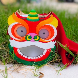 Lồng đèn Trung Thu Bằng Gỗ - Lồng đèn hình đầu lân tô màu sáng tạo cho bé