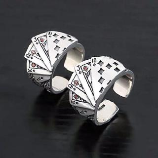 Nhẫn Nam Thần Bài Poker NT39 - Màu Bạc