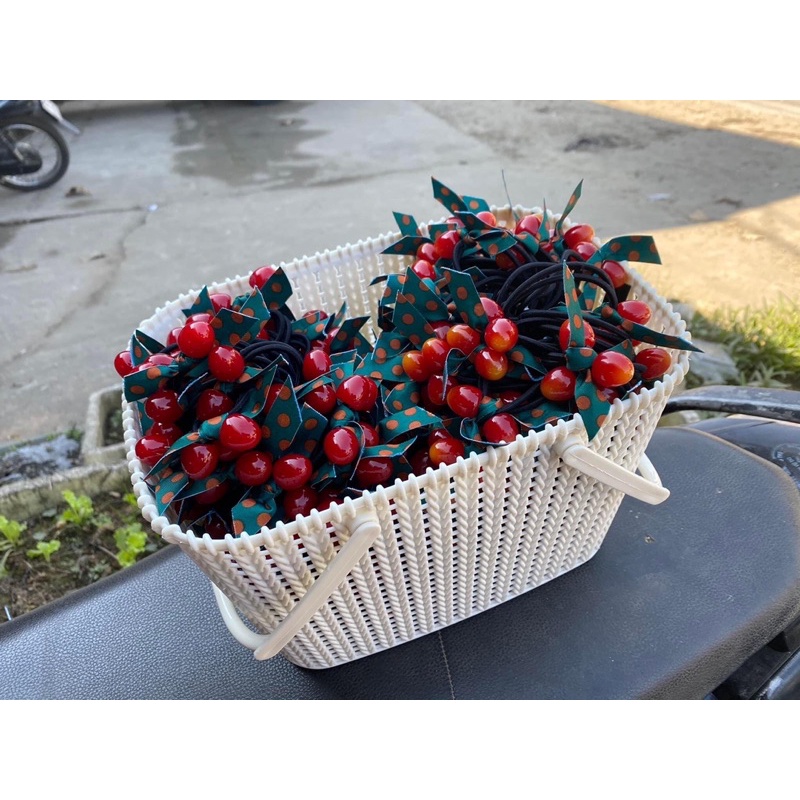 Dây buộc tóc hình quả Cherry viền chấm bi tiểu thư 🍒