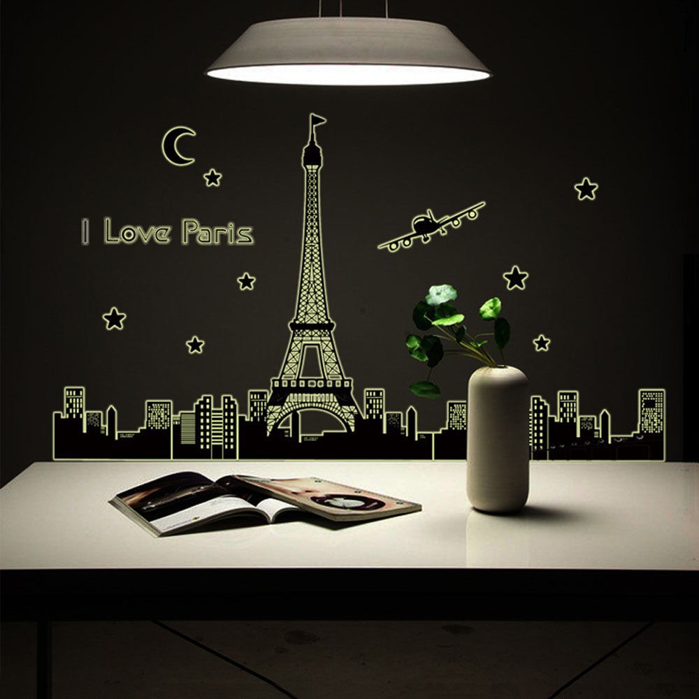 Miếng Dán Tường Hình Tháp Eiffel Hiệu Ứng Dạ Quang