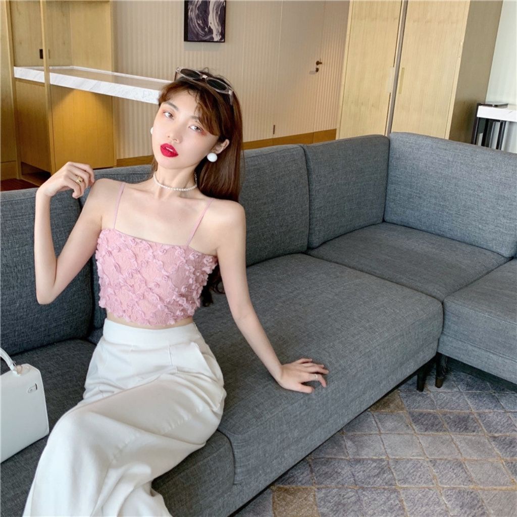 Áo bra nữ 2 dây phong cách croptop ren nhún baby xinh xắn DOPICO B3653