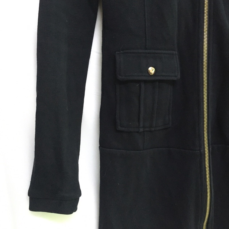 Áo khoác len Kappa hàn quốc màu đen dáng dài cỡ nhỏ cổ cao khoá kéo có hai túi bên hông si tuyển 691