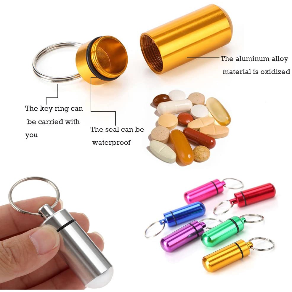 Hộp Đựng Thuốc Mini Bằng Hợp Kim Nhôm Chống Thấm Nước Kèm Móc Khóa Tiện Dụng