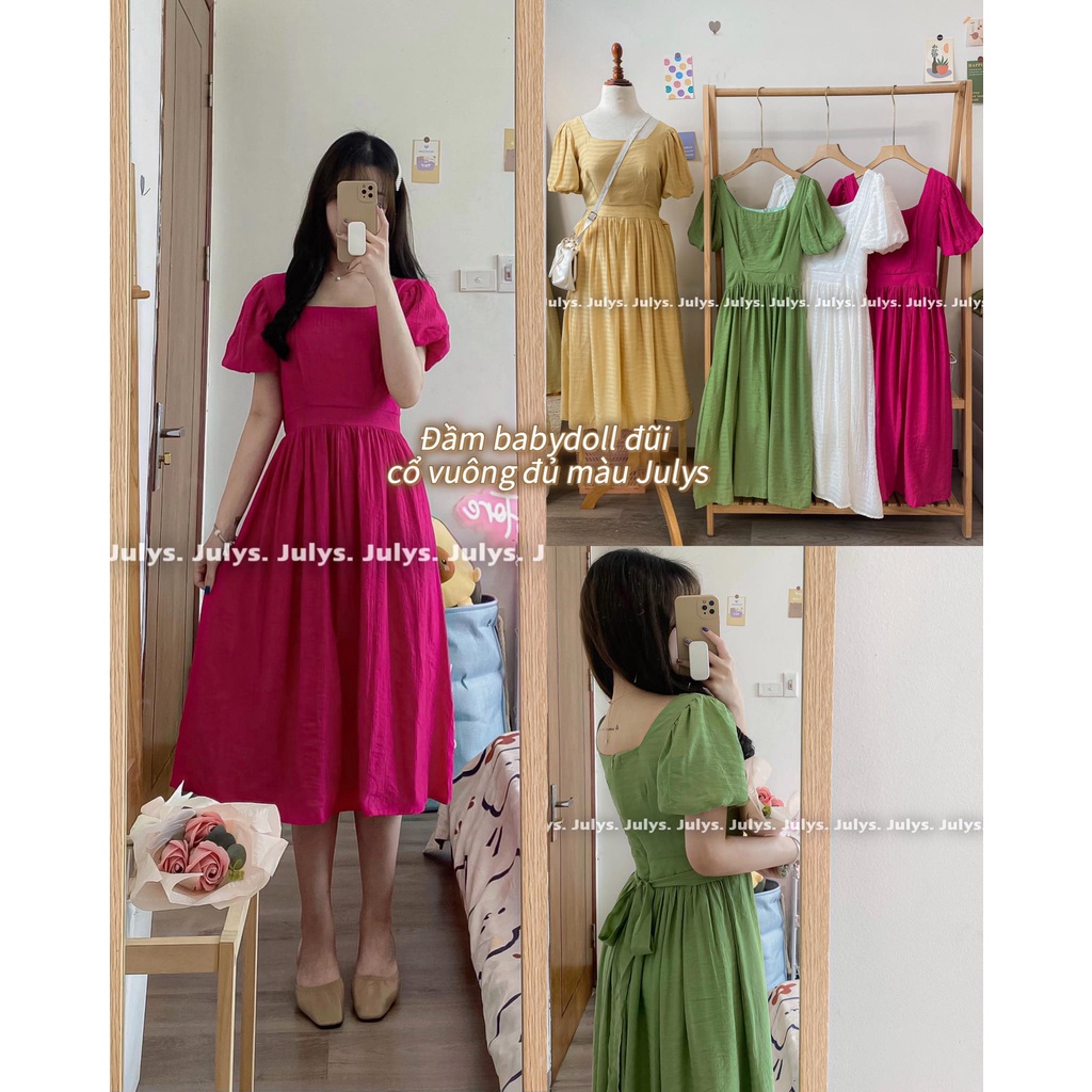 Đầm babydoll đũi cổ vuông đủ màu Julys (ảnh thật kèm video)