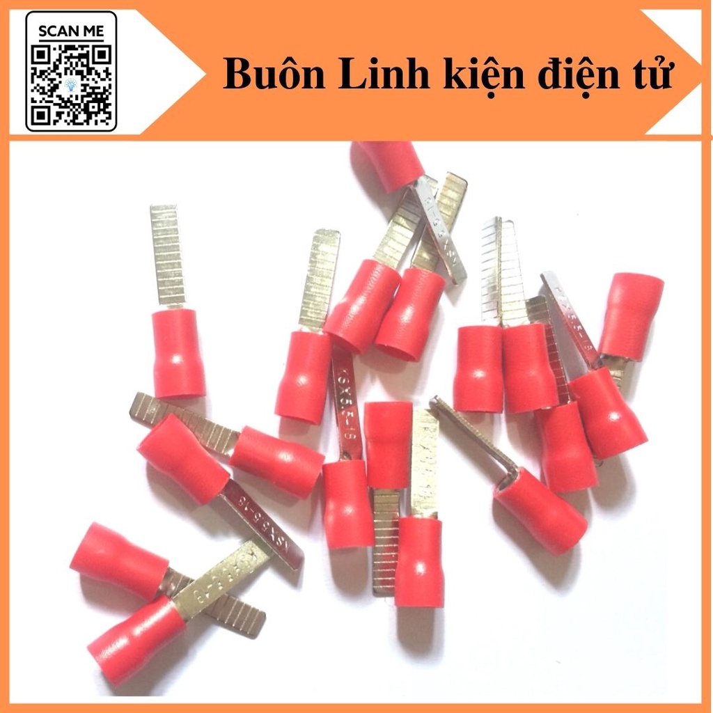 100 Đầu cos pin dẹp DBV 5.5-10, 5.5-14, cosse kim dẹt bọc phủ nhựa, cốt bấm nối dây điện 4mm đến 6mm bằng đồng