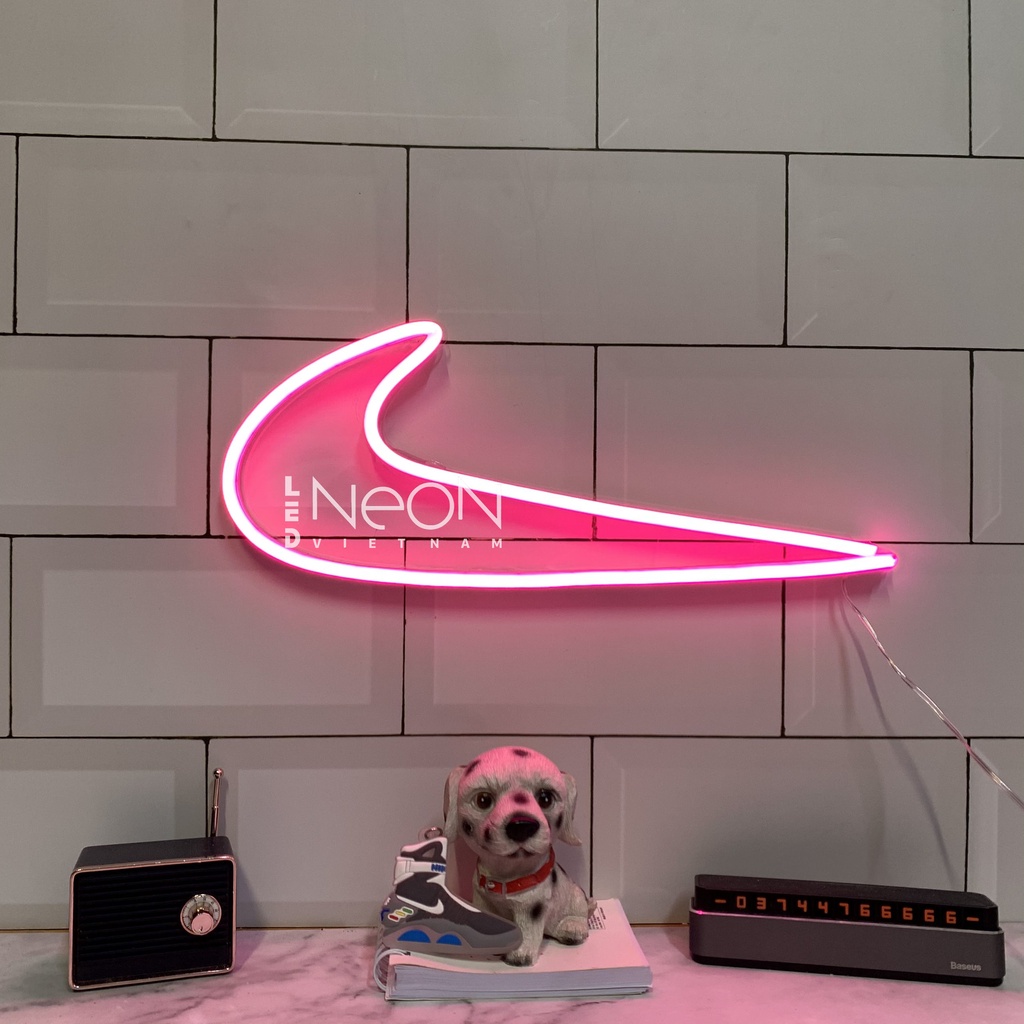 Đèn Neon | Ni.ker Nhiều Màu | KT 33x14cm | tặng Miếng Dán , tặng ADAPTER , tặng 1,5m Dây Điện Tàng Hình |