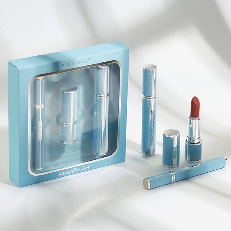 Set son mascara kẻ mắt Pinkyfocus vỏ nhung sang chảnh tiện lợi