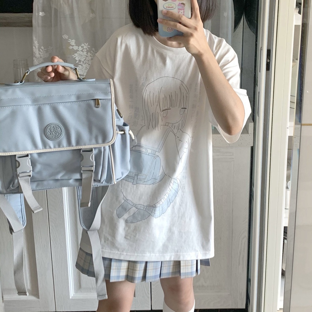 Áo thun ngắn tay dáng rộng thời trang mùa hè Nhật Bản dễ thương dành cho nữ