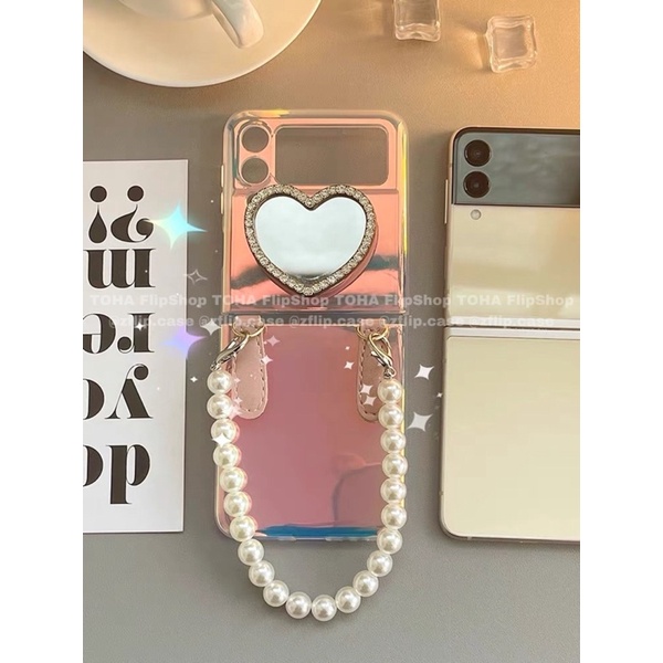 Ốp lưng mềm Z Flip 3 / Z Flip 4 Hologram kèm giá đỡ gương trái tim / Z Flip3 / ZFlip3 / Z Flip4/ ZFlip4
