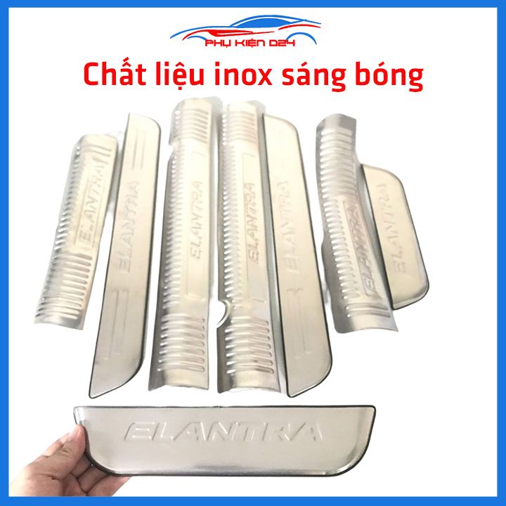 Bộ ốp bậc cửa trong ngoài nẹp bước chân Elantra 2016-2017-2018-2019-2020-2021-2022 Inox chống trầy trang trí xe